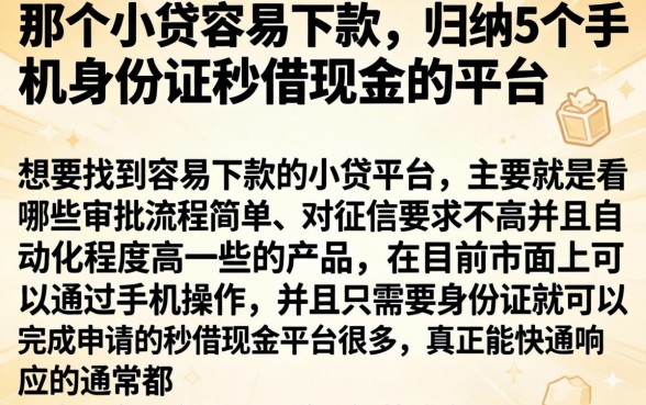 那个小贷容易下款，归纳5个手机身份证秒借现金的平台