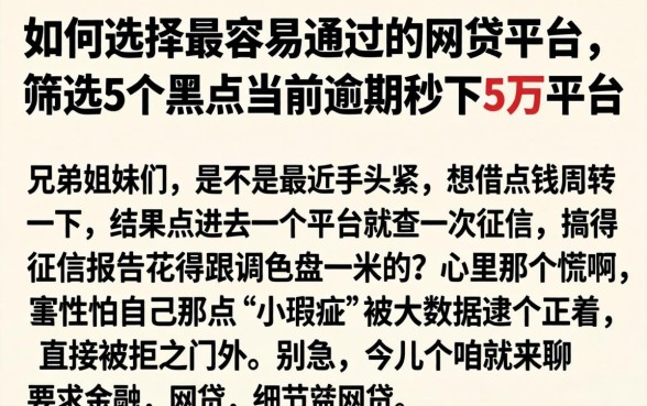 如何选择最容易通过的网贷平台，筛选5个黑户当前逾期秒下5万平台