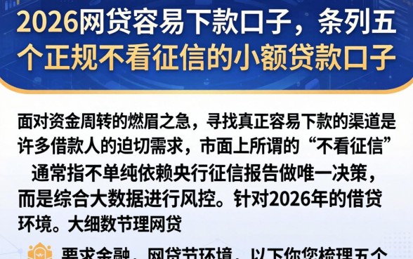 2026网贷容易下款口子，条列五个正规不看征信的小额贷款口子