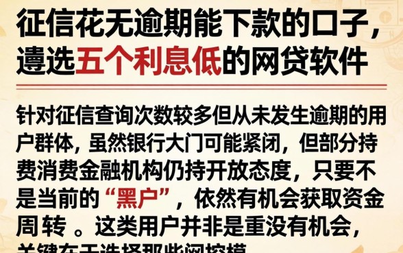 征信花无逾期能下款的口子，遴选五个利息低的网贷软件