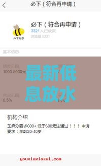 最新低息放水贷款口子推荐，秒下款低门槛真实测评