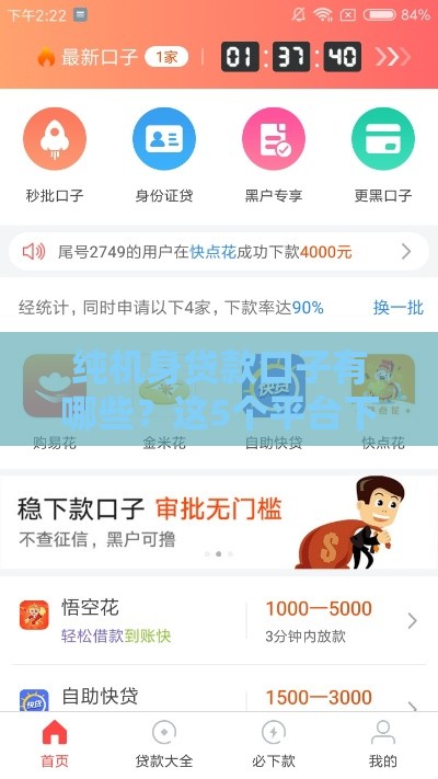 纯机身贷款口子有哪些？这5个平台下款快、无抵押！