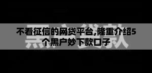 不看征信的网贷平台,隆重介绍5个黑户妙下款口子