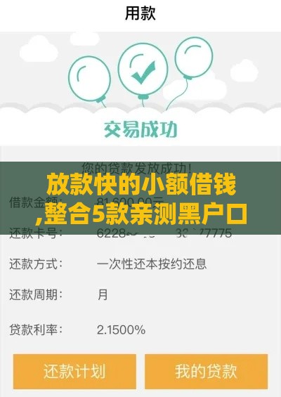 放款快的小额借钱,整合5款亲测黑户口子