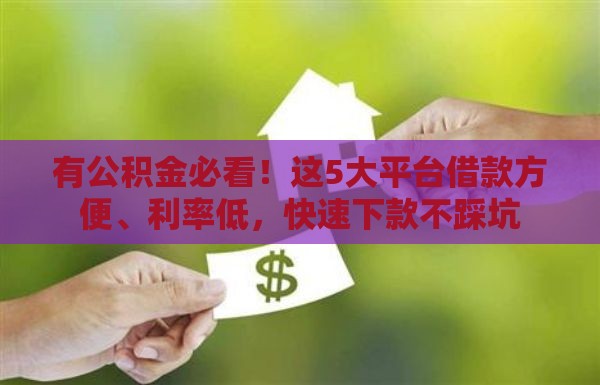 有公积金必看！这5大平台借款方便、利率低，快速下款不踩坑