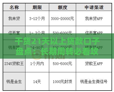 干货21天以上贷款口子盘点：长期周转必看攻略！