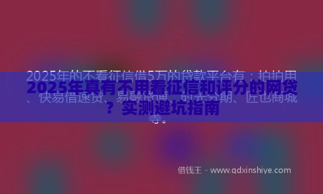 2025年真有不用看征信和评分的网贷？实测避坑指南