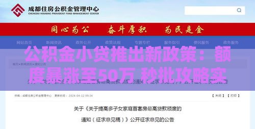 公积金小贷推出新政策：额度暴涨至50万 秒批攻略实测有效