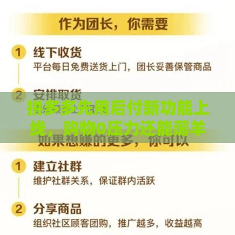 拼多多先用后付新功能上线，购物0压力还能薅羊毛