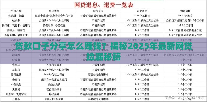 贷款口子分享怎么赚钱？揭秘2025年最新网贷捡漏秘籍