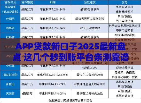 APP贷款新口子2025最新盘点 这几个秒到账平台亲测靠谱