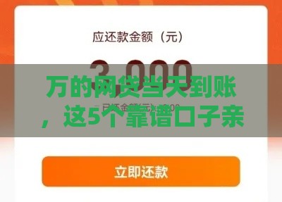 万的网贷当天到账，这5个靠谱口子亲测秒到不忽悠