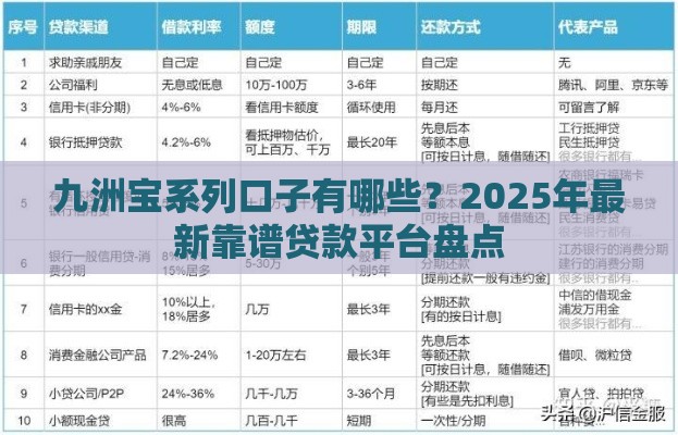 九洲宝系列口子有哪些？2025年最新靠谱贷款平台盘点
